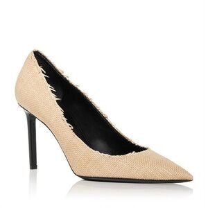 SAINT LAURENT Anja Woven Leather Raffia Pointed Toe Heel Pumps - NWT